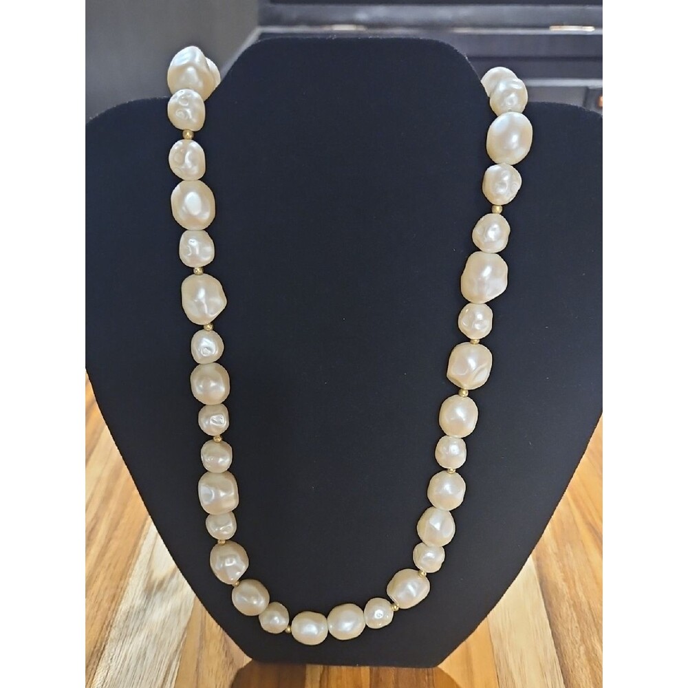 Vintage Vtg Monet Faux Large Baroque Pearl Necklace 33” Creamy White Long Opera